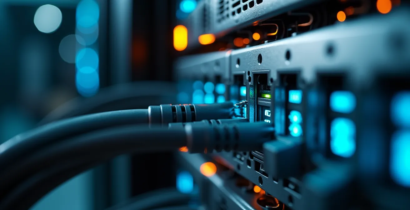 Armadio rack professionale con NVR e sistemi di backup per videosorveglianza