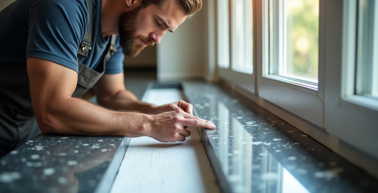 Sezione tecnica di un davanzale con isolamento termico applicato