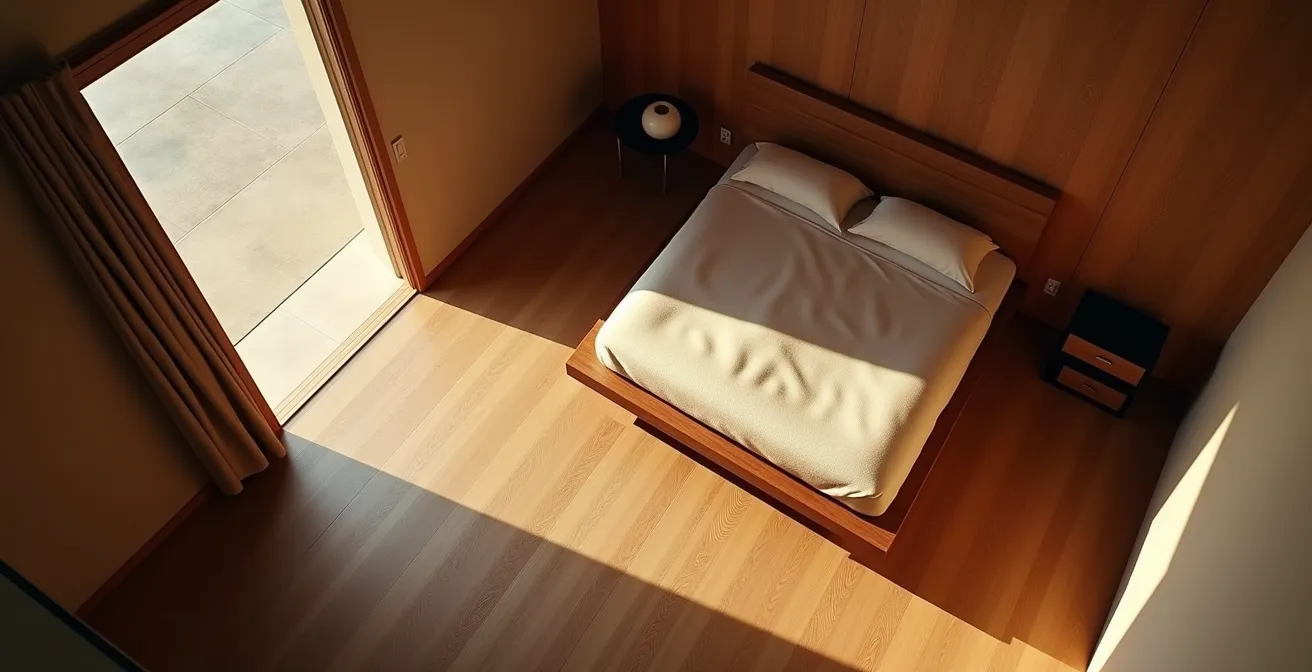 Disposizione strategica del letto rispetto alla porta per ridurre il senso di allerta