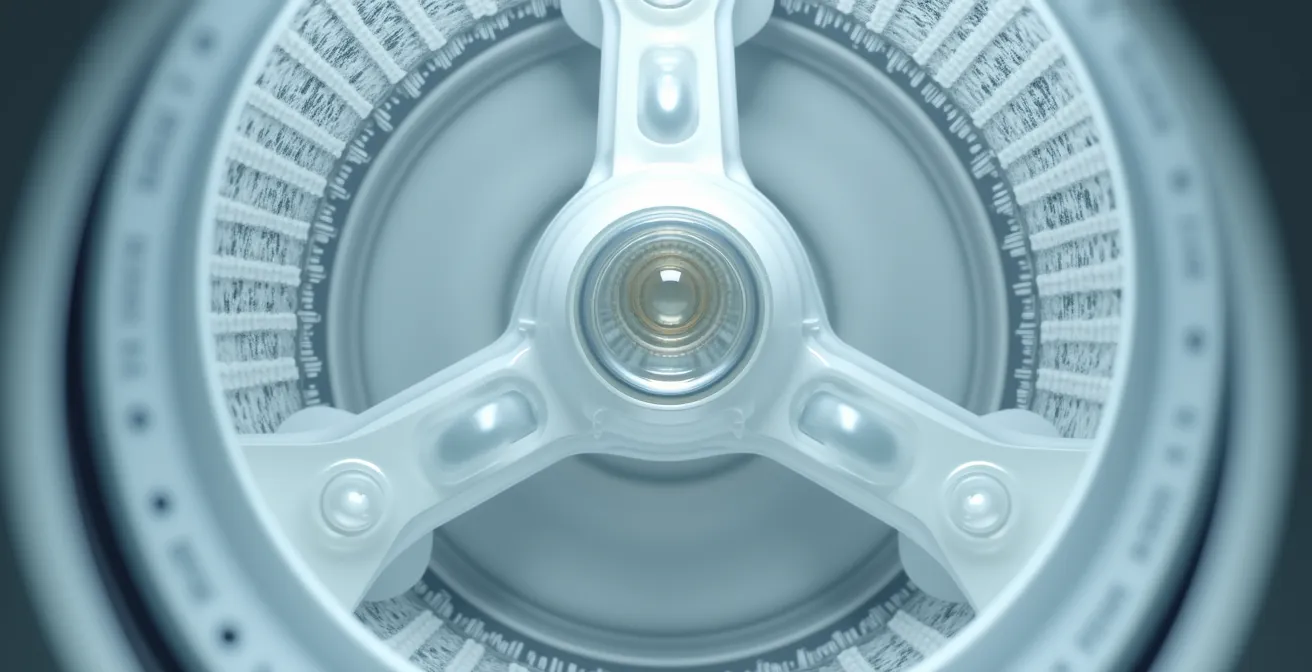 Dettaglio macro del sistema di dosaggio automatico di una lavatrice moderna