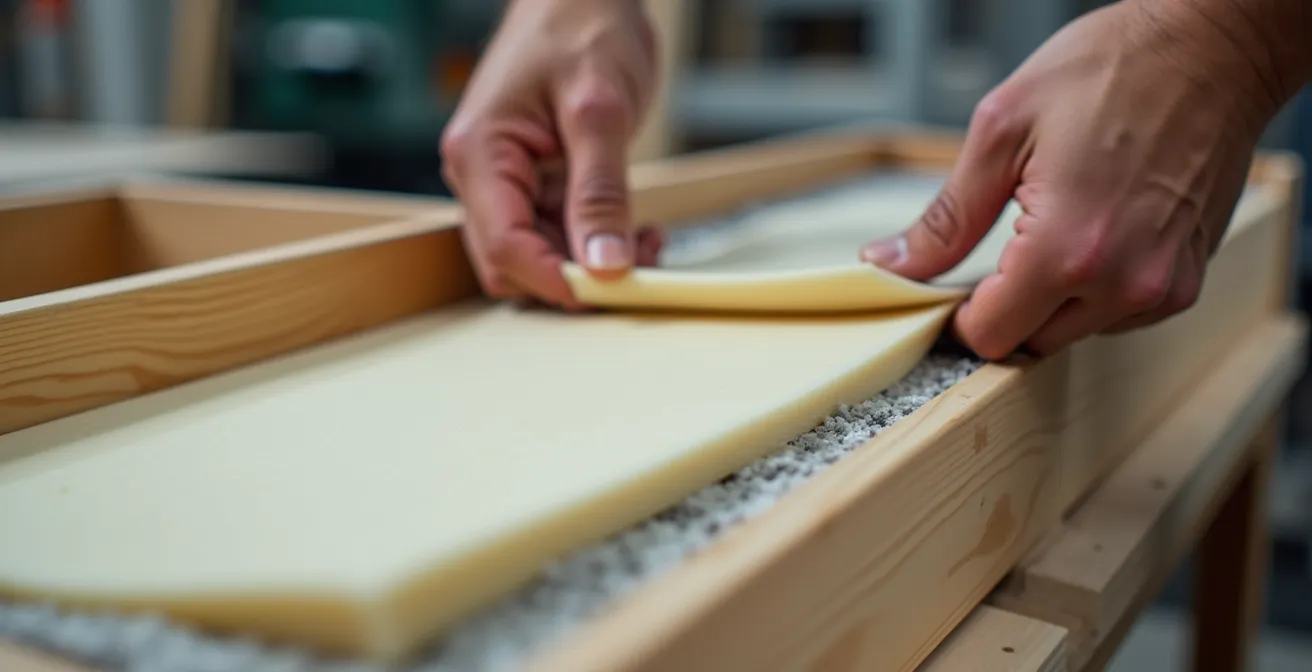 Dettaglio macro dell'installazione pannello isolante nel cassonetto