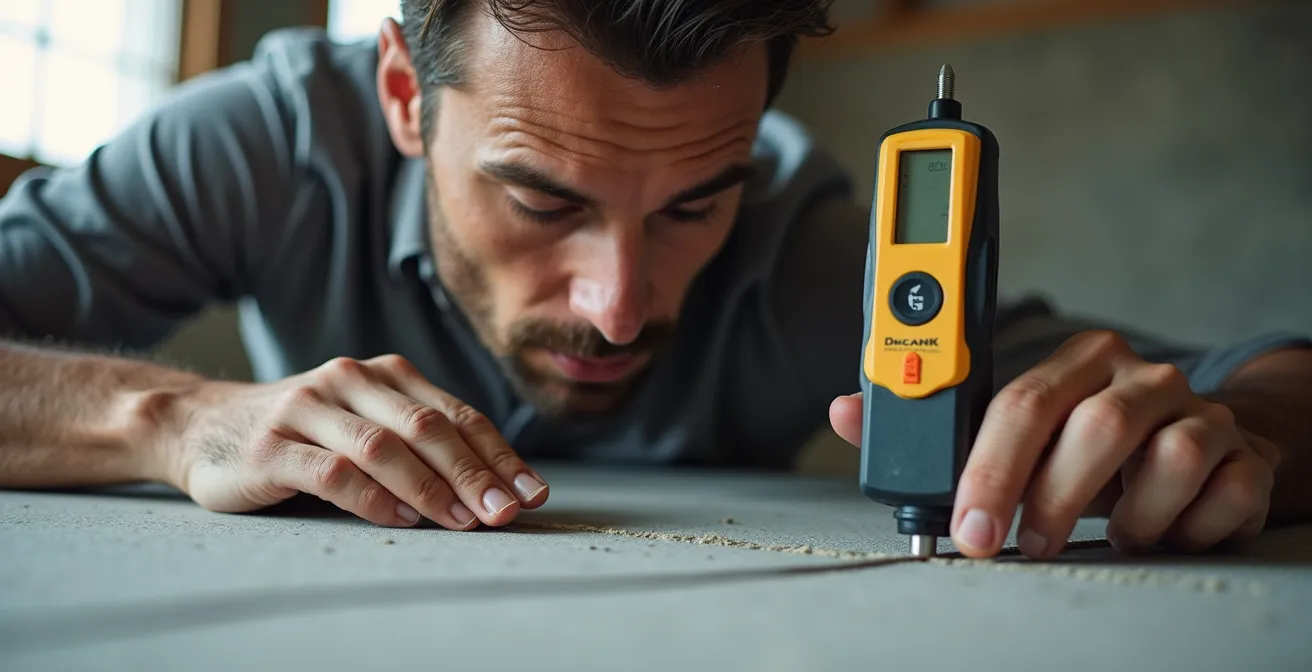 Strumento igrometro a carburo durante misurazione umidità massetto