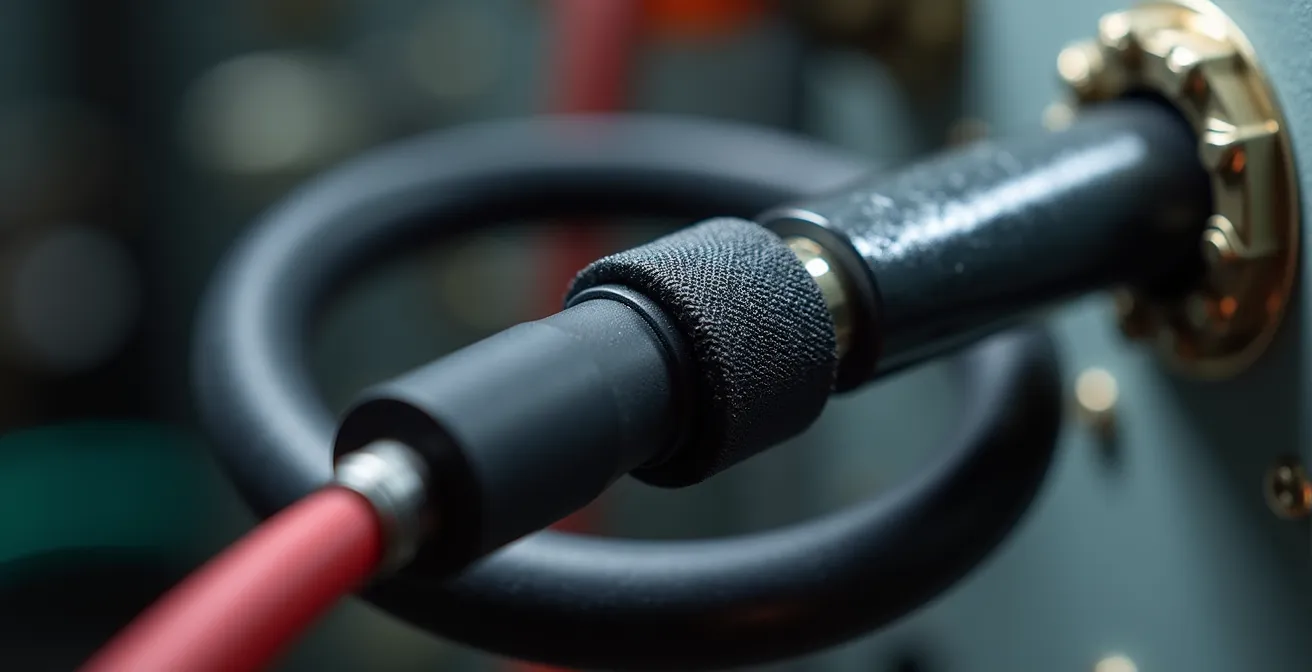 Dettaglio macro di una pinza amperometrica che misura il cavo di alimentazione di un elettrodomestico