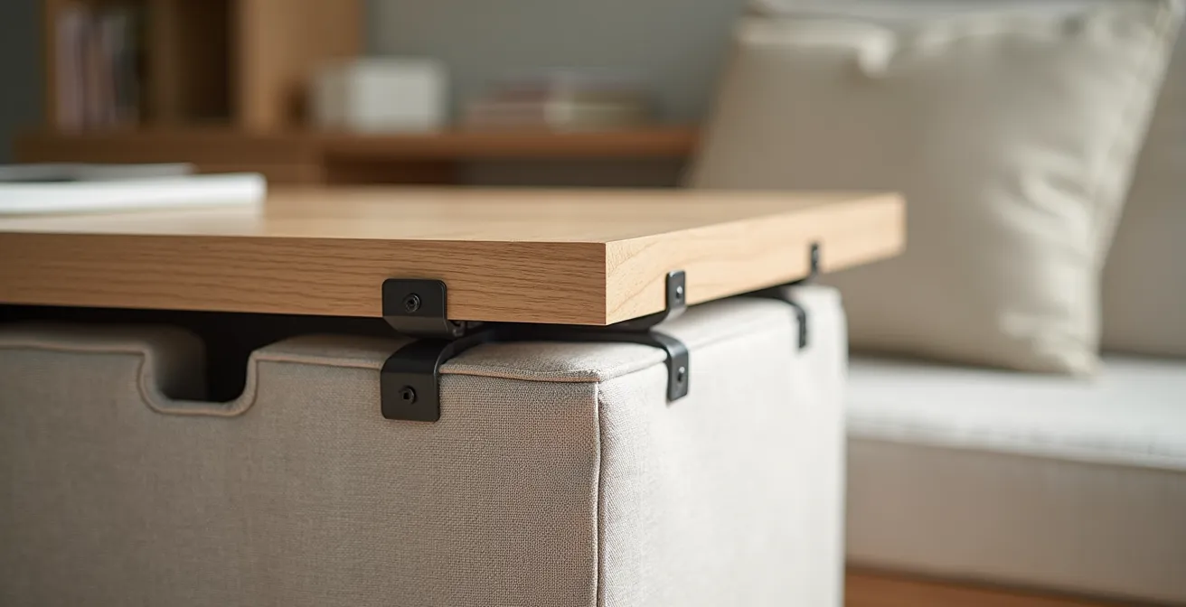 Vista macro di dettagli tessili e superfici in un piccolo appartamento ben organizzato