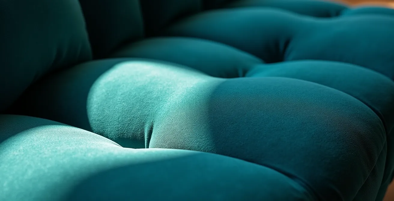 Superficie di velluto con effetto cangiante sotto luce radente naturale